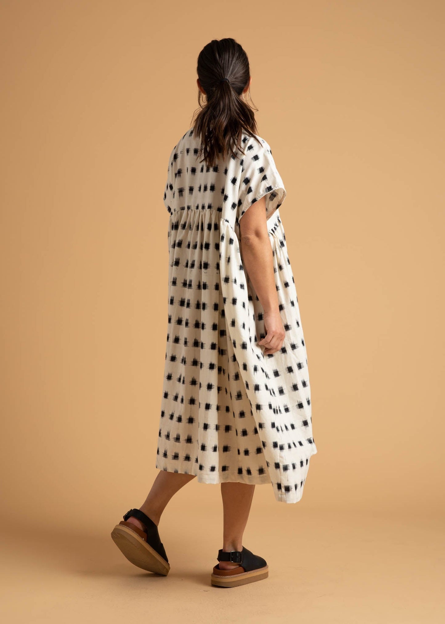 Meadow Dress - Ikat Squares Natural Black